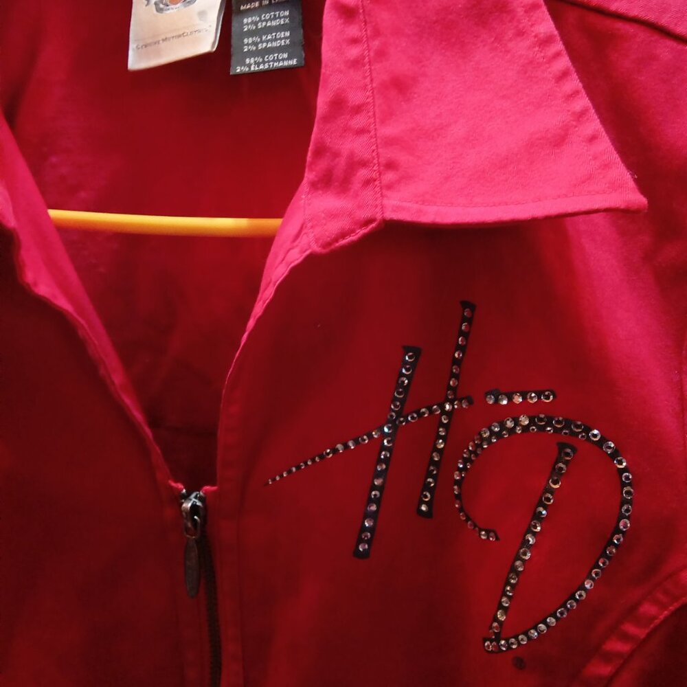 Harley Davidson Red Zip Front Rhinestone Women Med - image 4